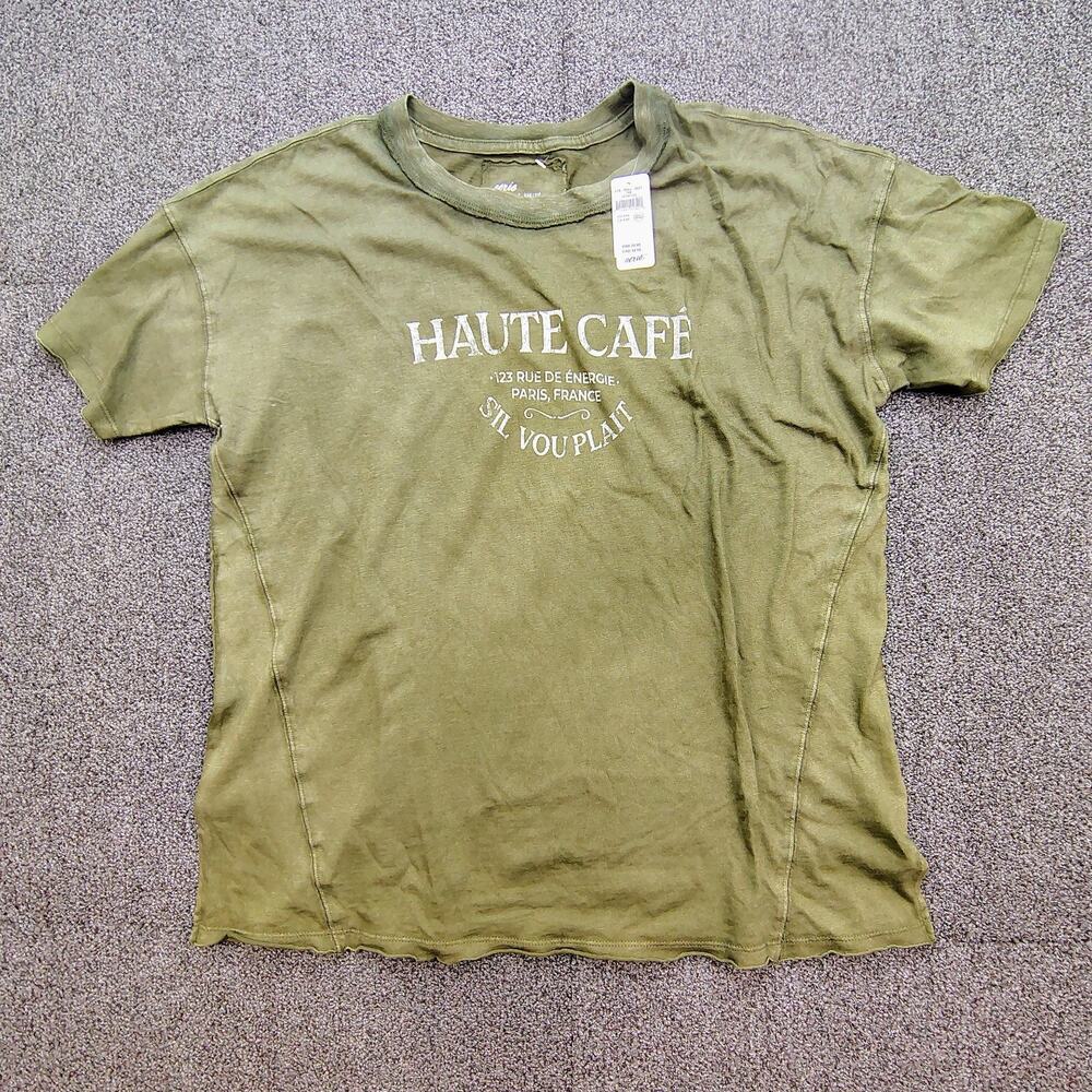 New Aerie Oversized Womens Size XXS Haute Cafe Paris Boyfriend T-Shirt Olive